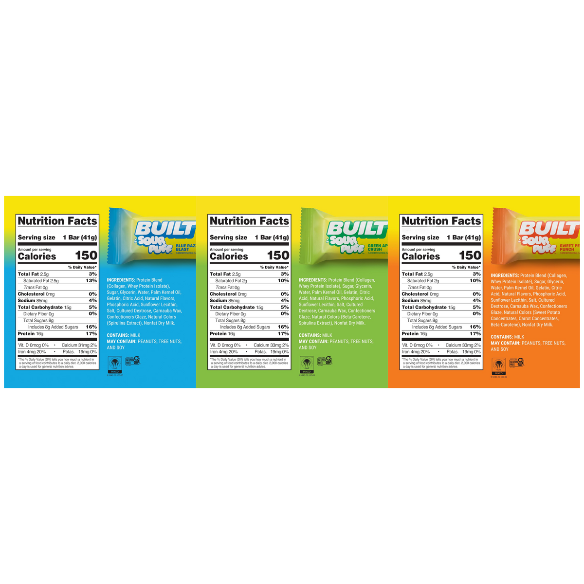 Built Sour Puff Bars Variety Pack (Pack of 12 Bars) — ingredients label and nutrition facts panel