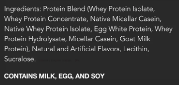 Rivalus Promasil Protein 5LB — Soft Serve Vanilla — ingredients label and nutrition facts panel