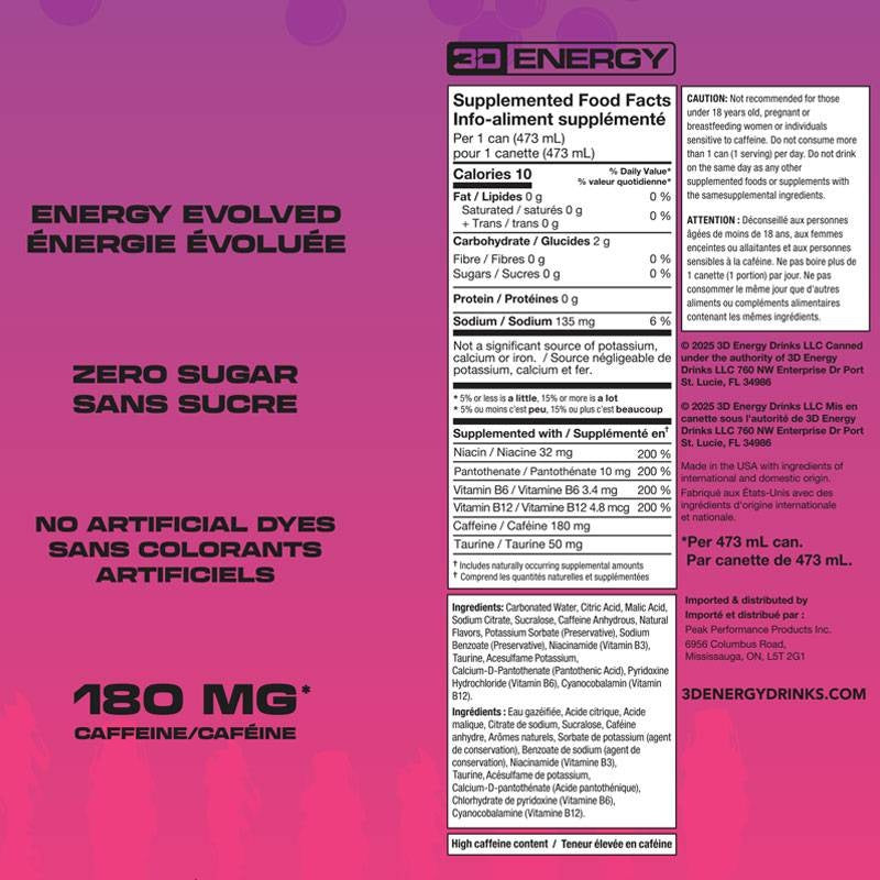 3D Energy Drink Watermelon Grape (Case of 12)