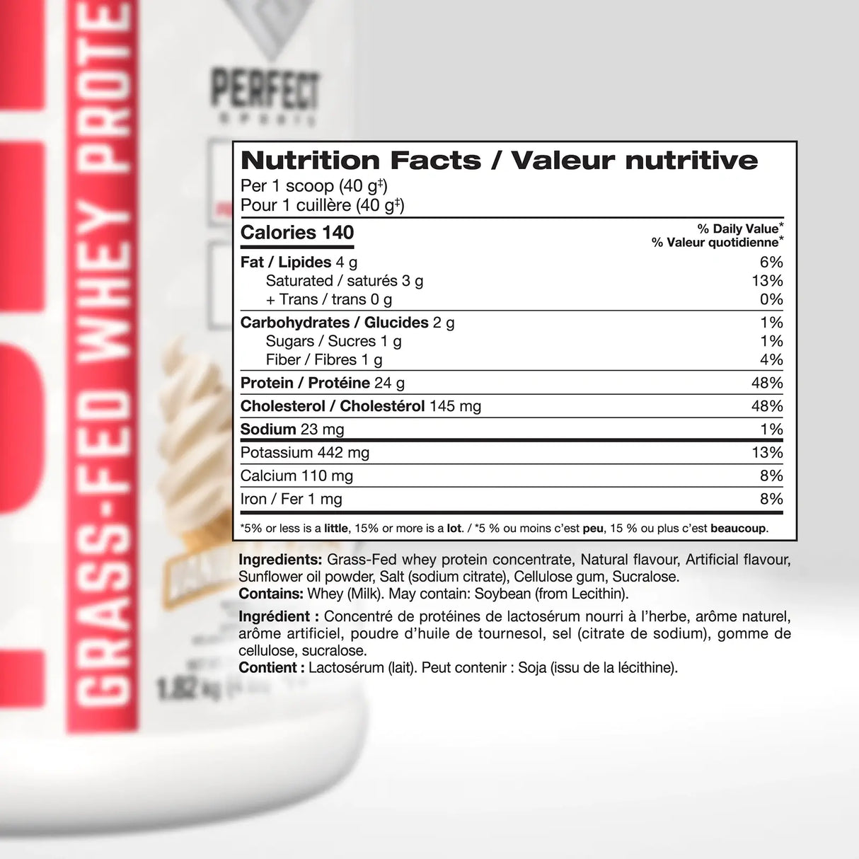 Perfect Sports Ultra Fuel Grass-Fed Whey Protein 4lb — Triple Chocolate — ingredients label and nutrition facts panel