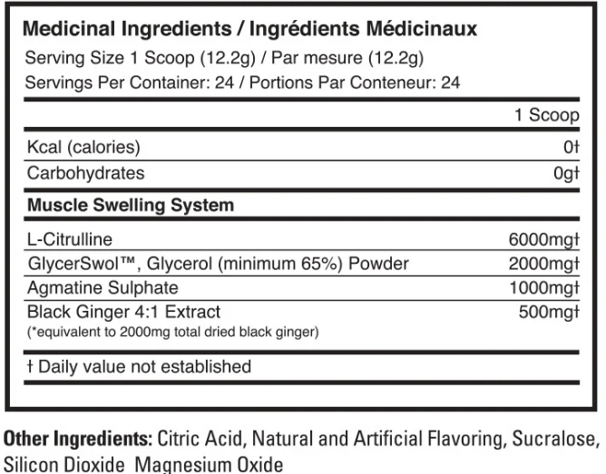 Ballistic Labs Big Boy Muscle Swelling System 24 Servings — Cream Soda Slushee — ingredients label and nutrition facts panel