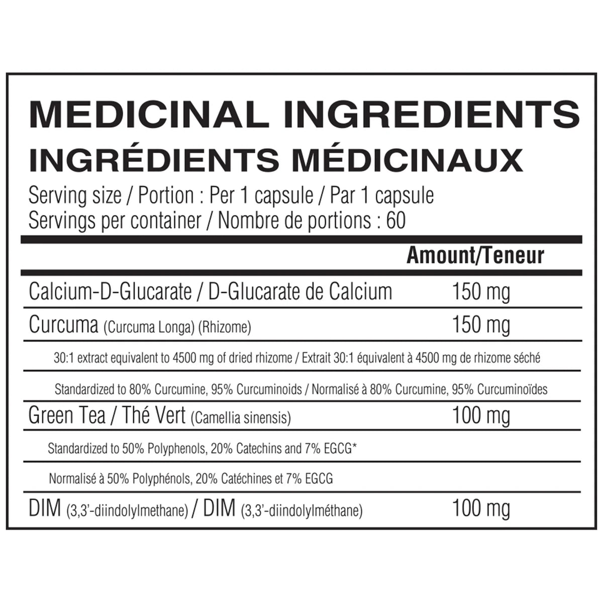 Believe Estrogen Balance 60 capsules — ingredients label and nutrition facts panel