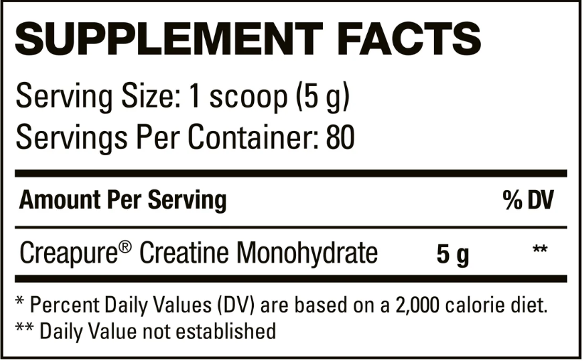 HD Muscle CreaHD Creapure 400g — ingredients label and nutrition facts panel