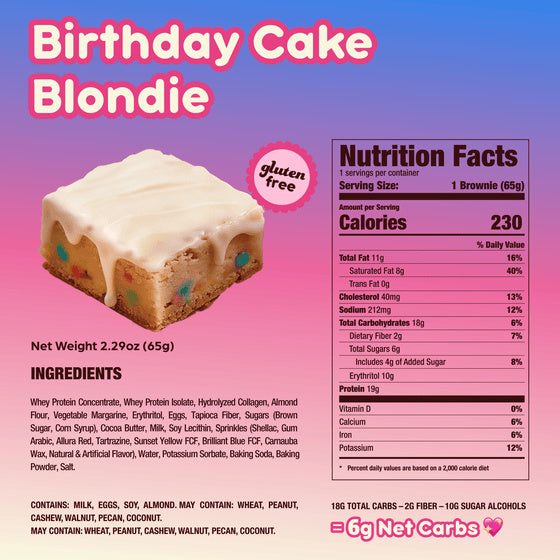 Alpha Prime Supplements Prime Bites Protein Brownie — Birthday Cake Blondie Nutrition Facts panel