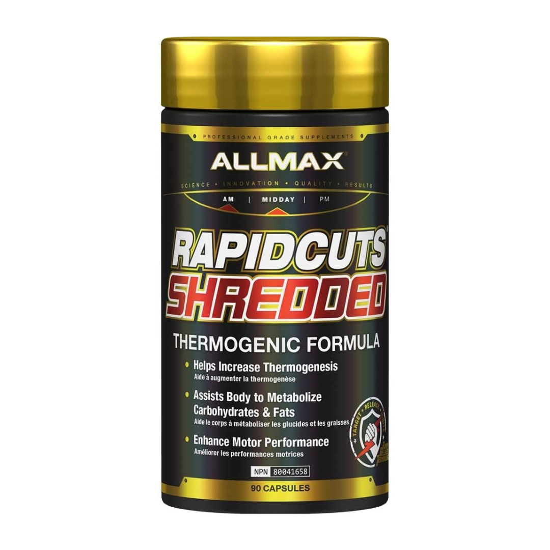 Allmax RapidCuts Shredded Thermogenic Formula 90 Capsules — front label of bottle
