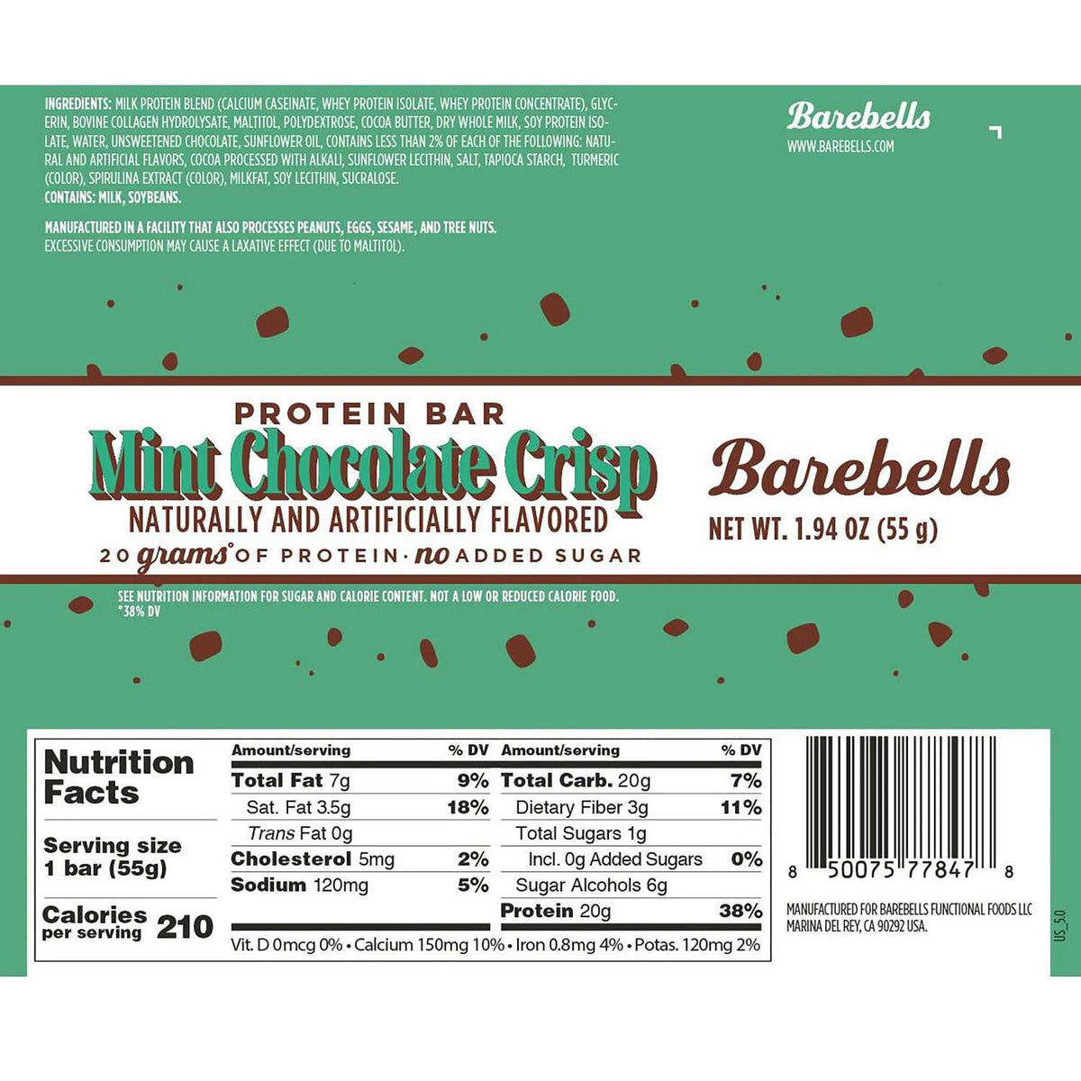 Barebells Protein Bar (Box of 12) - Mint Chocolate Crisp