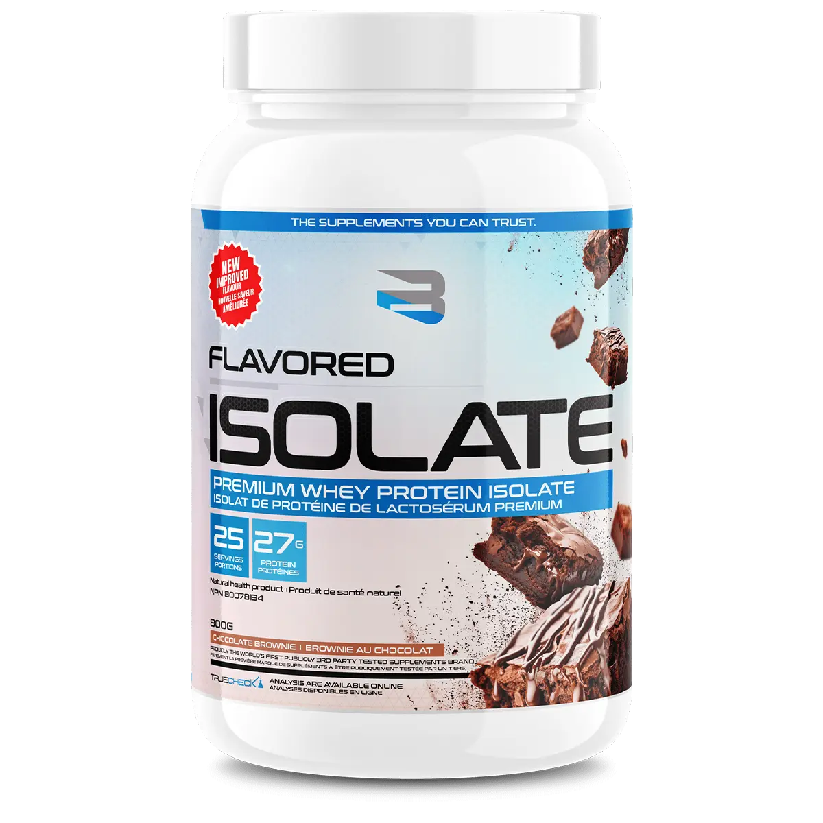 Believe Flavored Isolate Whey Protein Powder Supplement 25 Servings 775g Chocolate Brownie Flavour