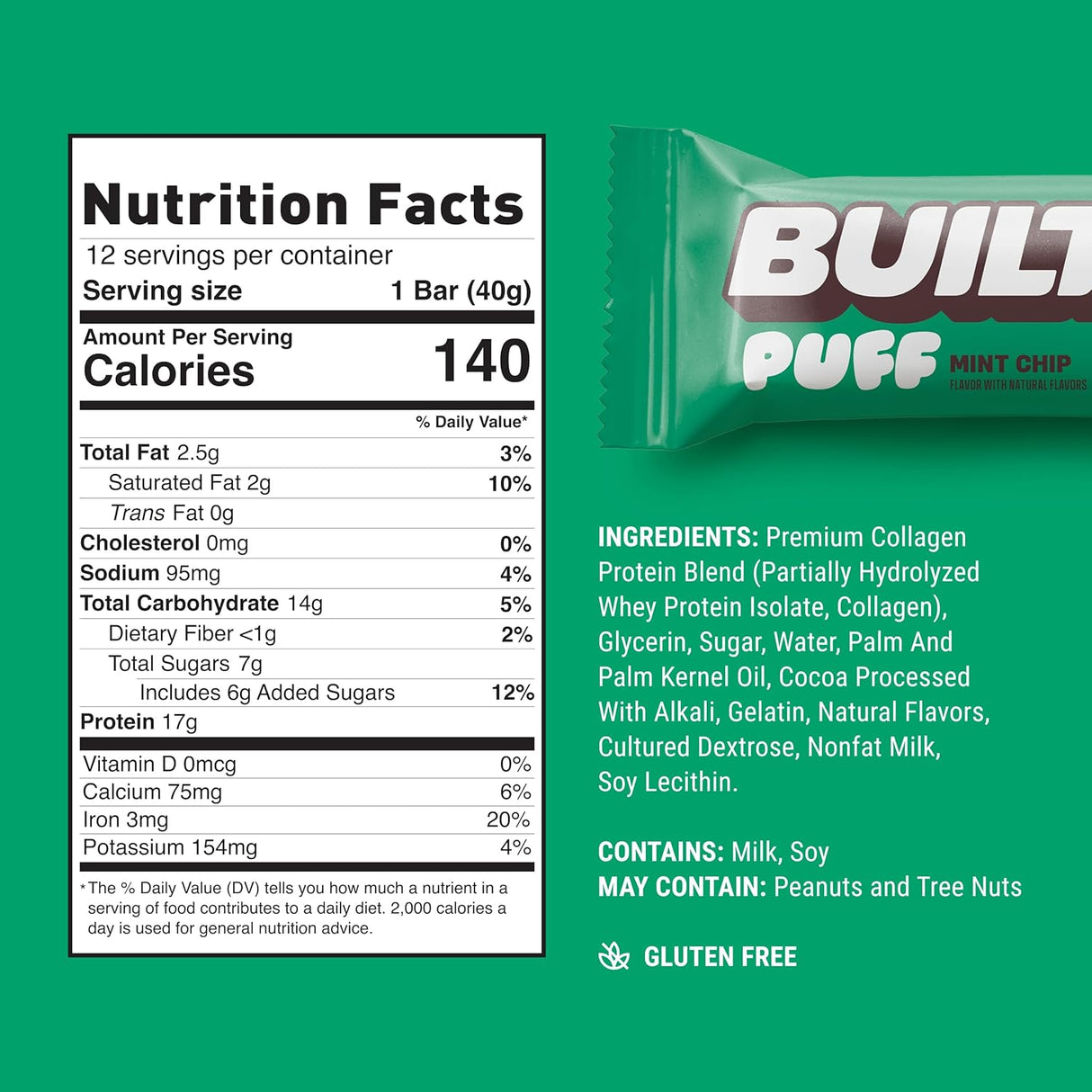 Built Puffs Protein Bar (Box of 12) - Mint Chip