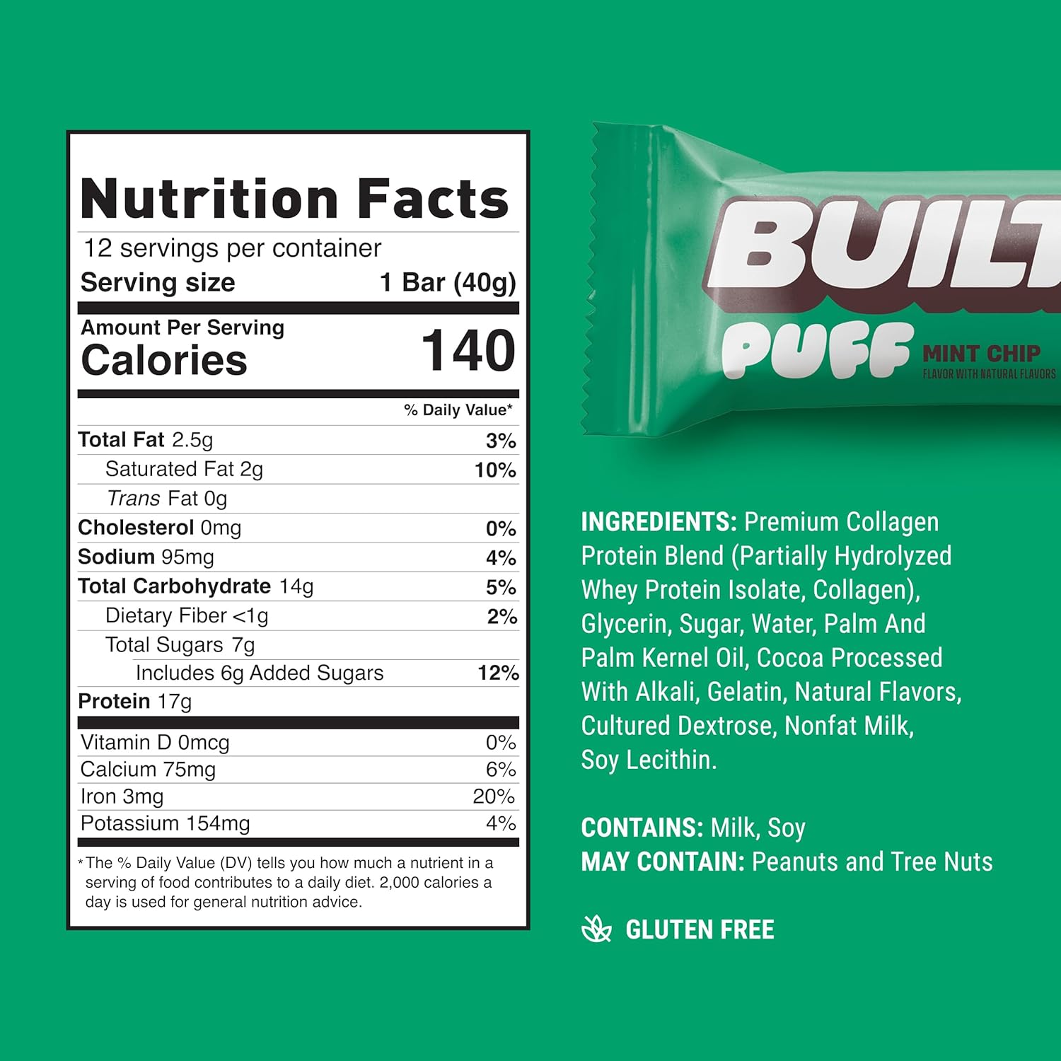 Built Puffs Protein Bar (Box of 12) - Mint Chip