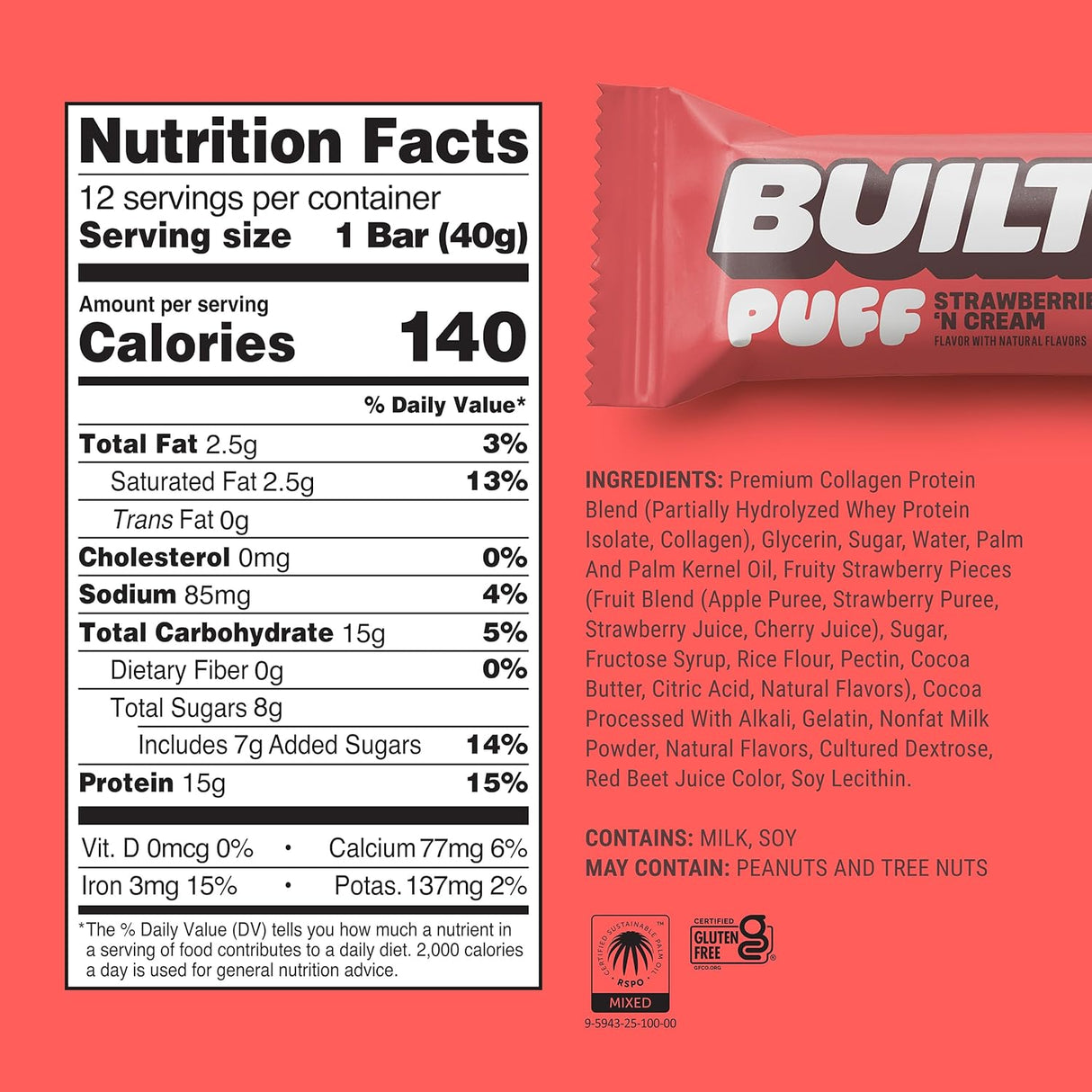 Built Puffs (Box of 12) - Strawberries 'N Cream