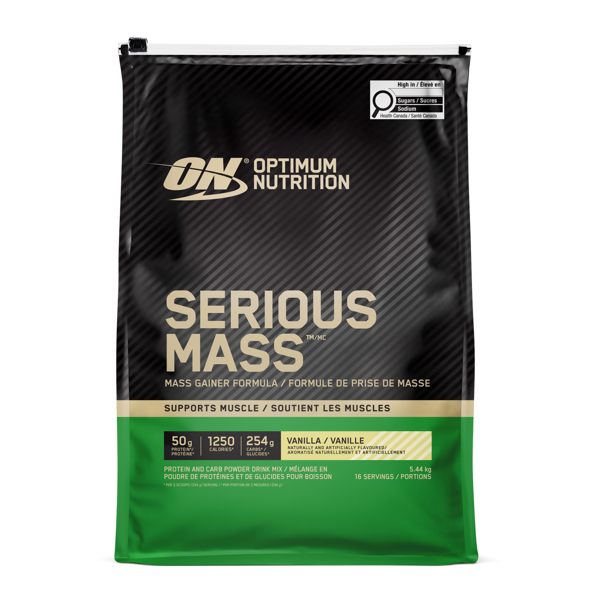 Optimum Nutrition Serious Mass supplement mass gainer formula vanilla 12lbs bag