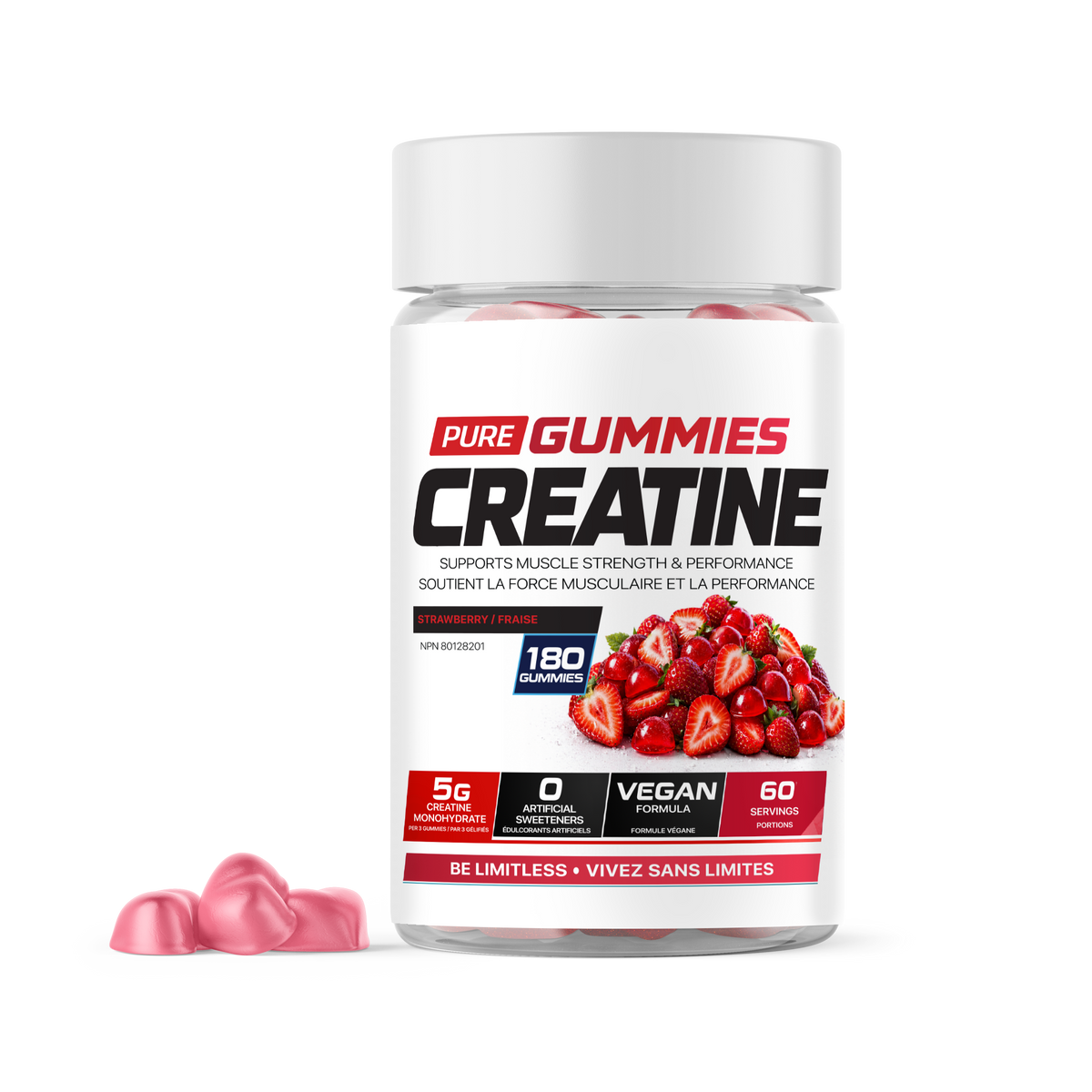 Limitless Pharma Pure Creatine Gummies 180 Gummies — Strawberry tub, front label