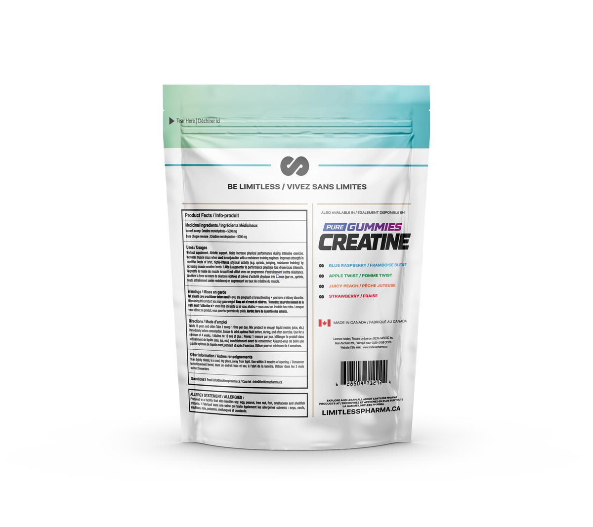 Limitless Pharma Pure Creatine Monohydrate Powder 500g Unflavoured
