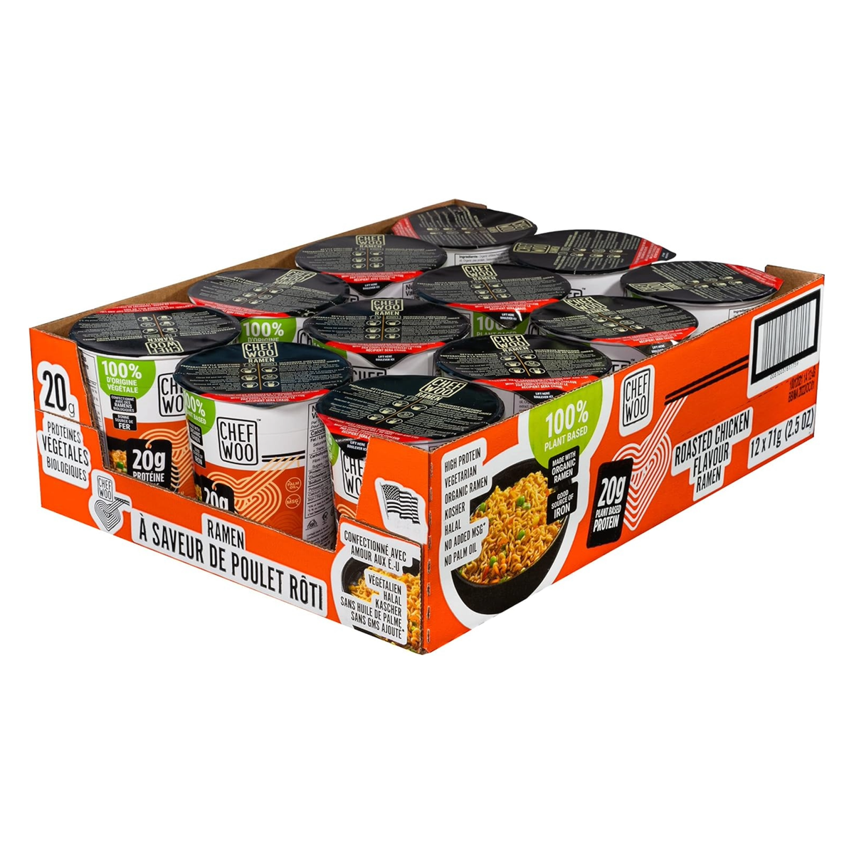 Chef Woo Protein Instant Ramen Roasted Chicken (Pack of 12 Cups)