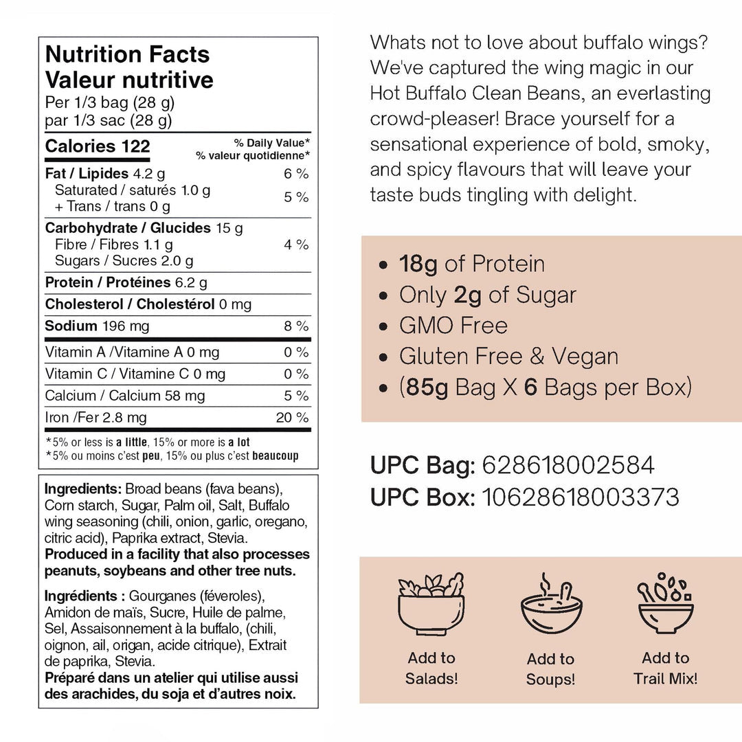 Nutraphase Clean Beans Hot Buffalo Wings (Box of 6)