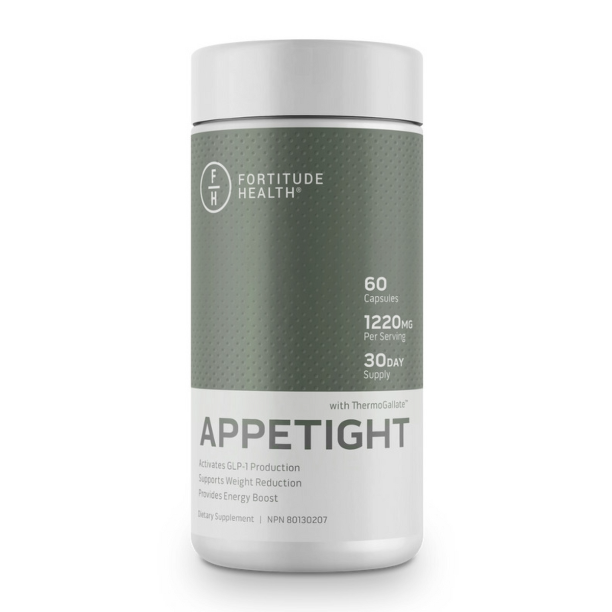 Fortitude Health Appetight 60 Capsules — front label bottle, with ThermoGallate, 1220 mg per serving