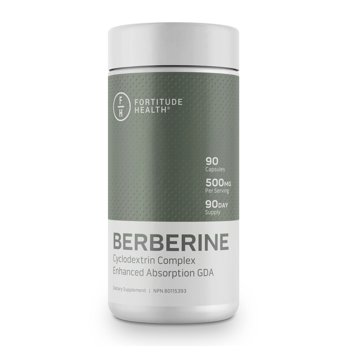Fortitude Health Berberine 90 Capsules — front label bottle, cyclodextrin complex, 500 mg per serving