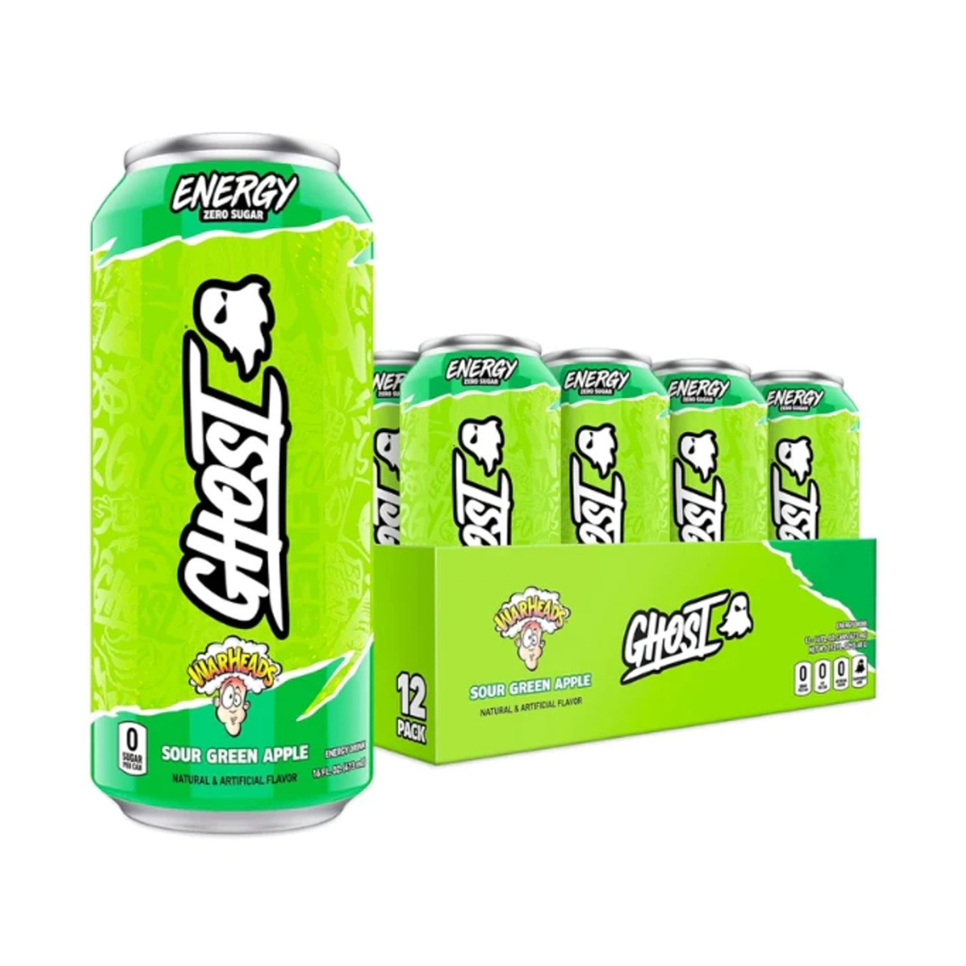 Ghost Energy Drinks Warheads Sour Green Apple (Case of 12 x 473ml Cans)