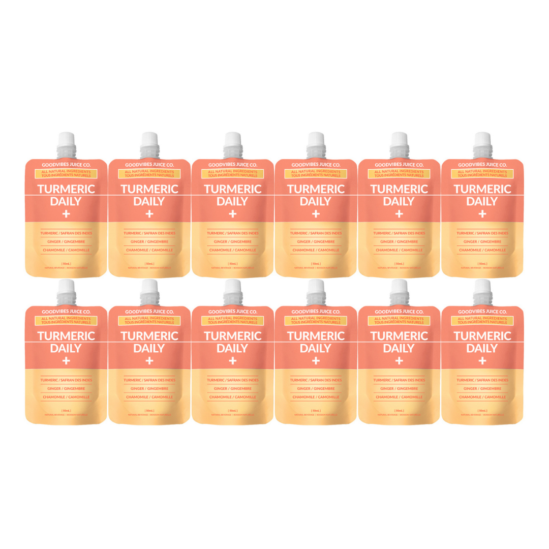Good Vibes Juice Co. Tumeric Daily Natural Turmeric Juice (Box of 12 x 50mL Pouches)