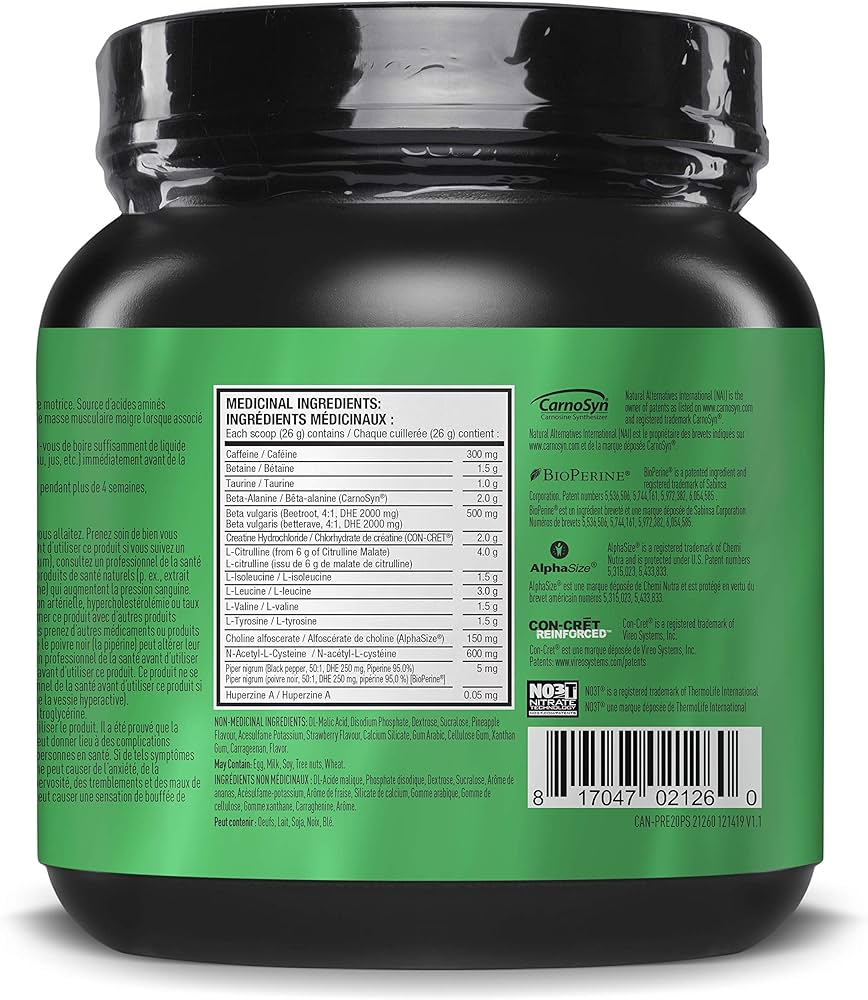 JymSupps Jym Supplements PreJym high-performance pre-workout rear label supplement facts medicinal ingredient list and nutrition facts