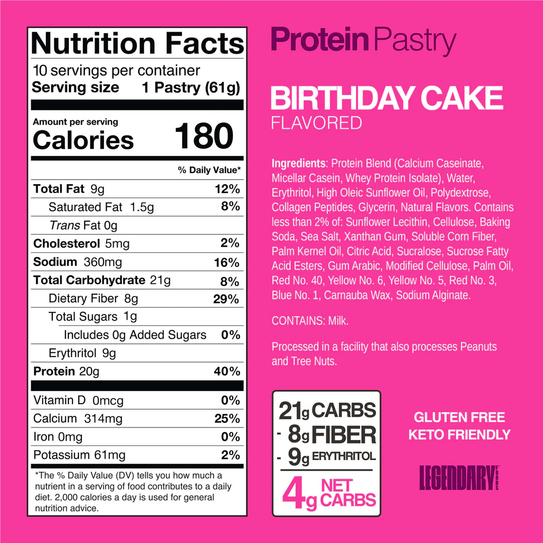 Legendary Foods Protein Tasty Pastry - Birthday Cake (Box of 10)