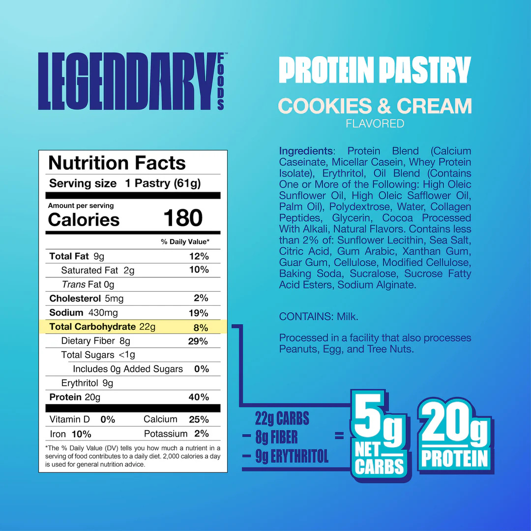Legendary Foods Protein Tasty Pastry Cookies & Cream (Box of 10)