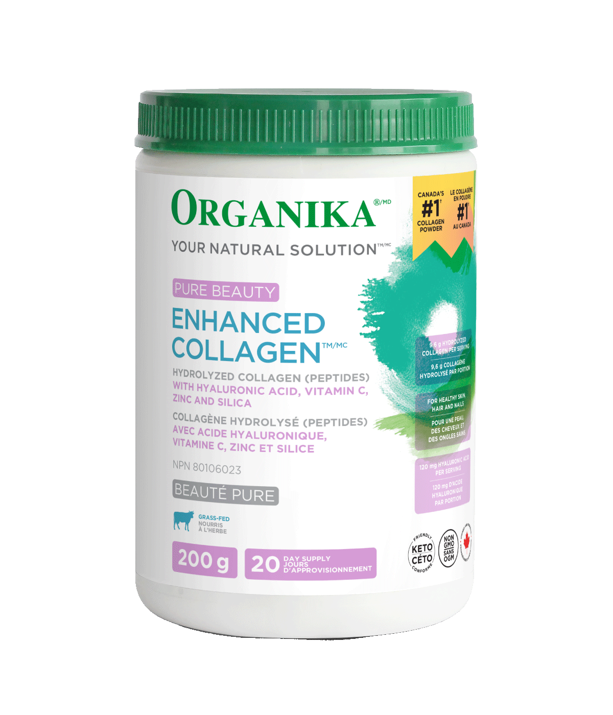 Organika Pure Beauty Collagen with Hyaluronic Acid, Vitamin C, Zinc, and Silica 250g Powder