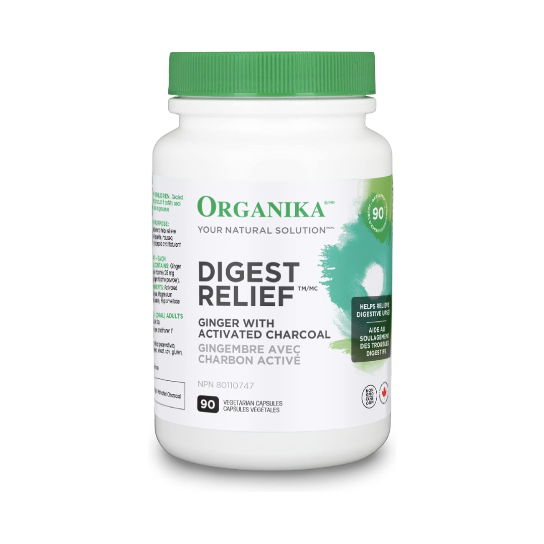 Organika Digest Relief 90 Vegetable Capsules Activated Charcoal with Ginger