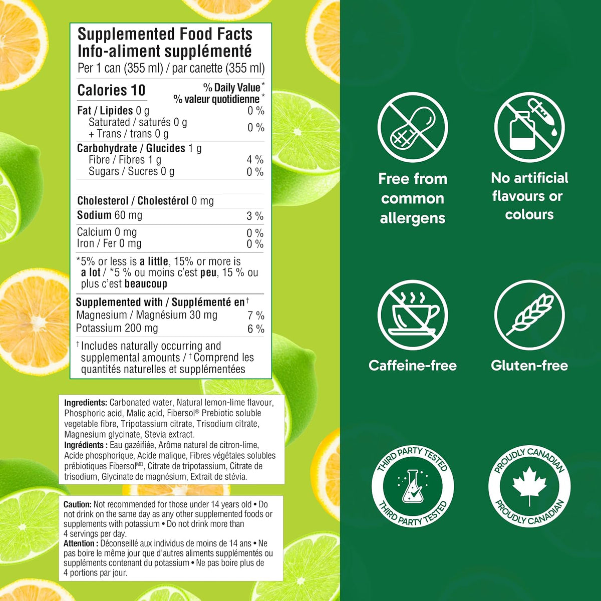 Organika Refresher Sparkling Electrolyte Lemon Lime (Pack of 4 x 355mL Cans)