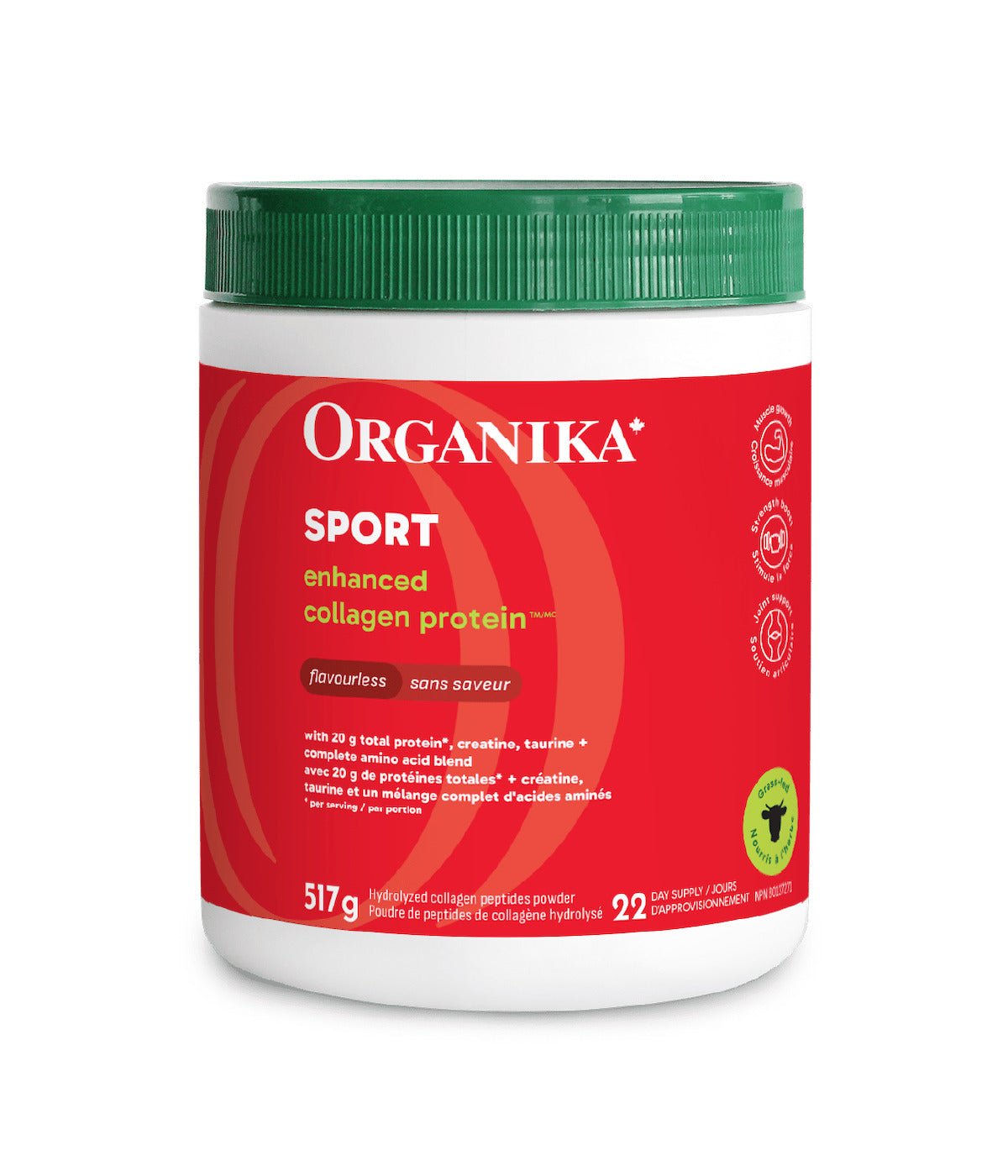 Organika Sport Enhanced Collagen Protein 22 Day Supply Flavorless (517g)