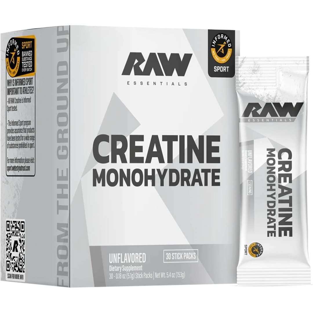 RAW Creatine Monohydrate 5g Sachets - Box of 30 Stick Packs