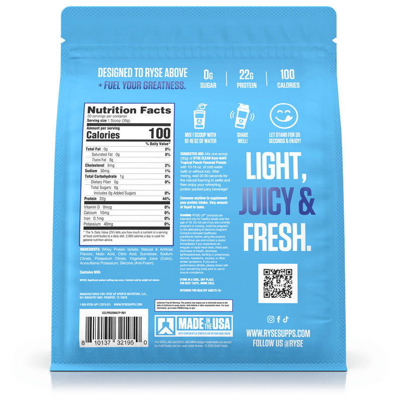 Ryse Clear Protein Powder 20 Servings