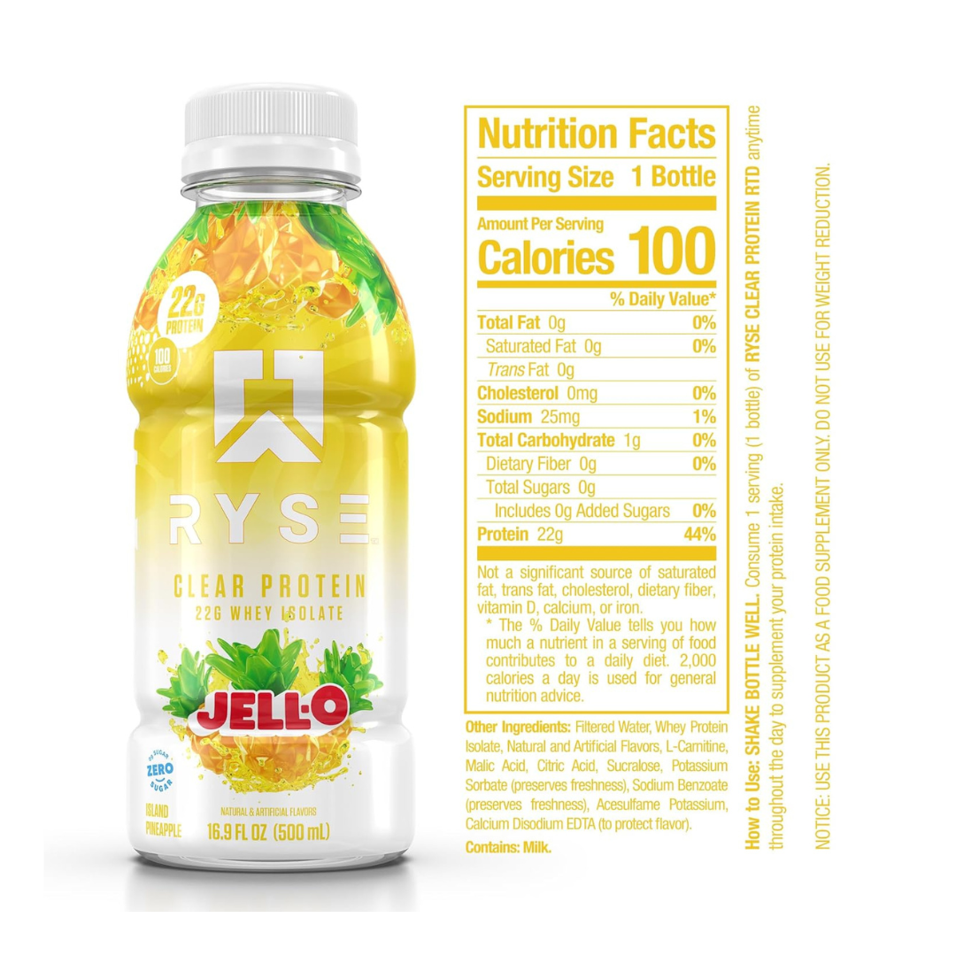 Ryse Clear Whey Isolate Protein Drink - Case of 12 x 500mL - Jell-O Island Punch