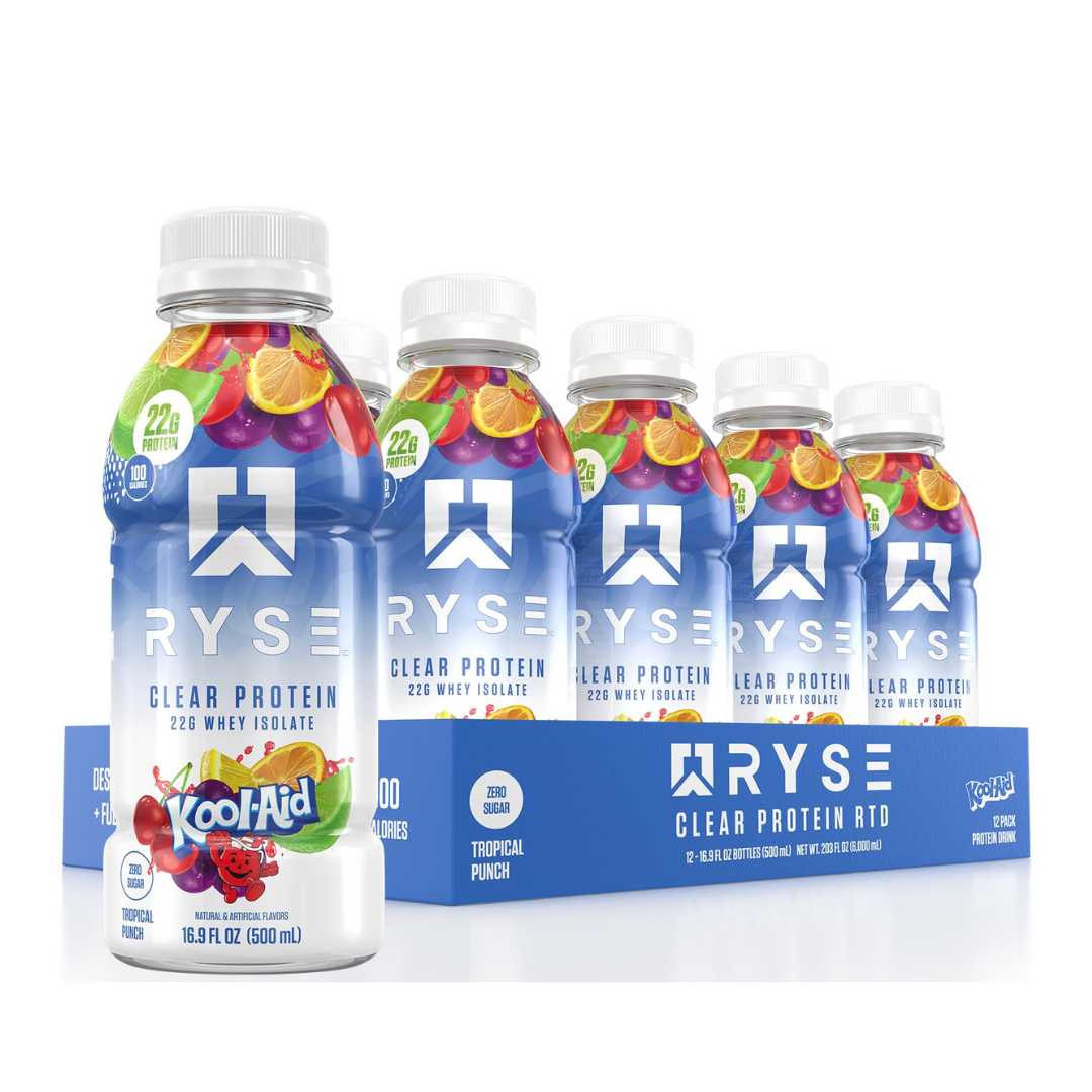 Ryse Clear Whey Isolate Protein Drink - Case of 12 x 500mL - Kool-Aid Tropical Punch