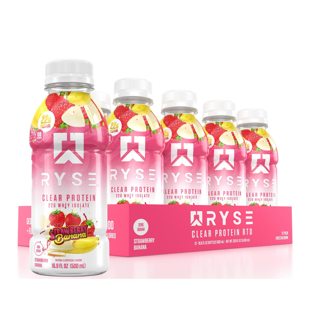 Ryse Clear Whey Isolate Protein Drink - Case of 12 x 500mL - Strawberry Banana