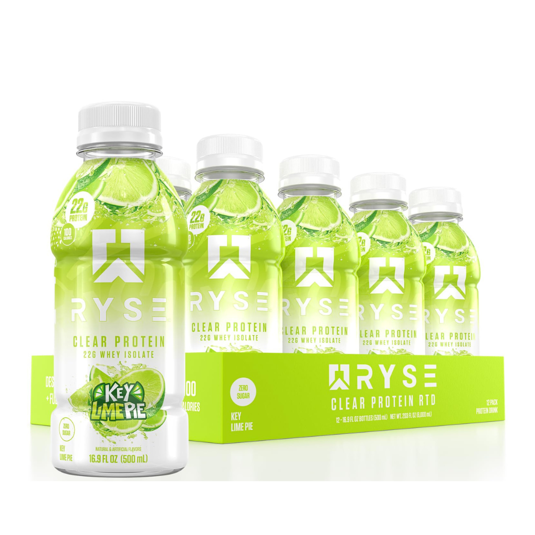 Ryse Clear Whey Isolate Protein Drink - Case of 12 x 500mL Bottles - Key Lime Pie