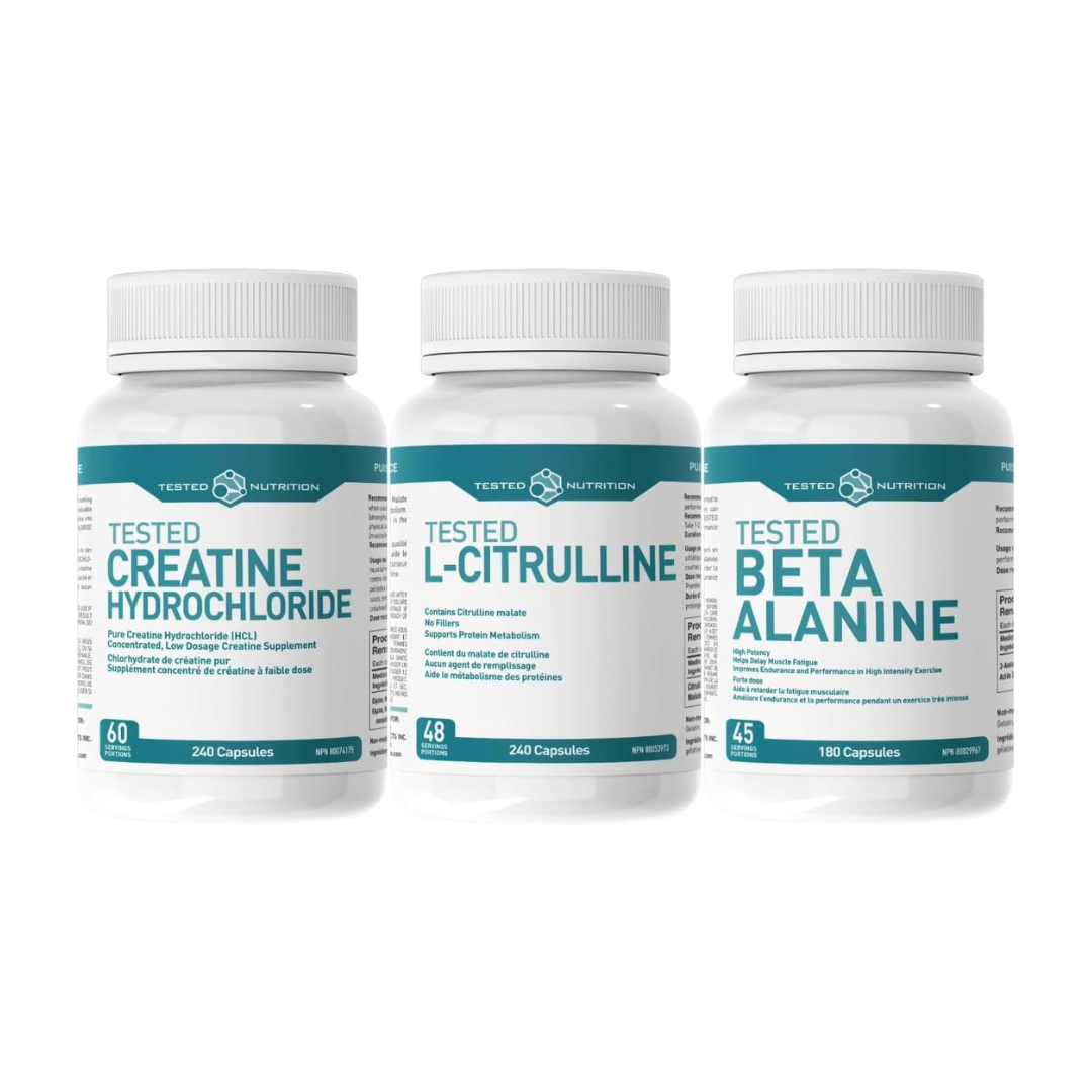 Tested Nutrition Combo Stim Free Capsule Preworkout Stack: Creatine HCL 240 Capsules, L-Citrulline 240 Capsules, Beta-Alanine 180 Capsules