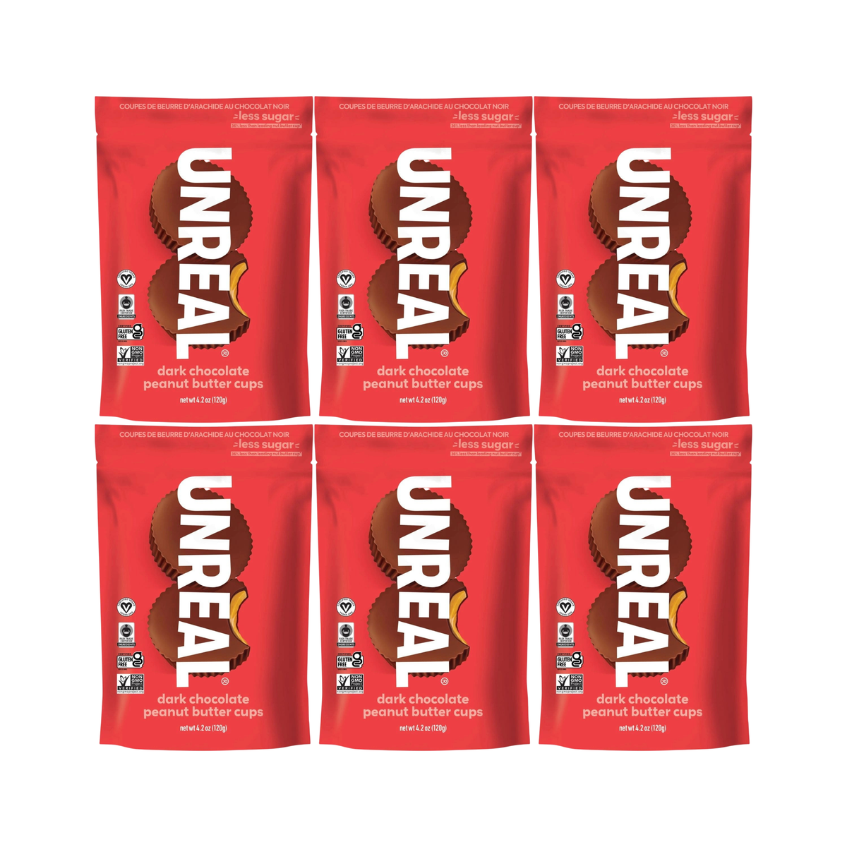 Unreal Snacks Multi-Serve Bags Dark Chocolate Peanut Butter Cups (Pack of 6)