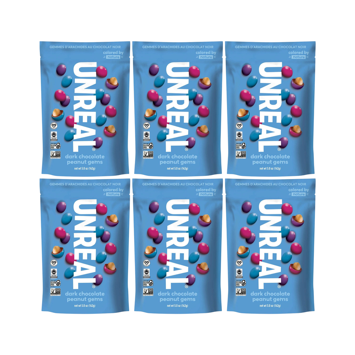 Unreal Snacks Multi-Serve Bags Dark Chocolate Peanut Gems (Pack of 6)