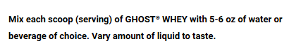 Ghost Whey Protein 2lbs 26 Servings — ingredients label and nutrition facts panel