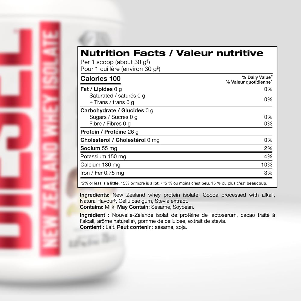 Perfect Sports Diesel New Zealand Whey Isolate 5LB — Peanut Butter Chocolate — ingredients label and nutrition facts panel