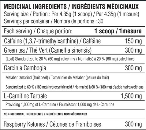 Believe Energy Burner 30 Servings — Sour Watermelons — ingredients label and nutrition facts panel