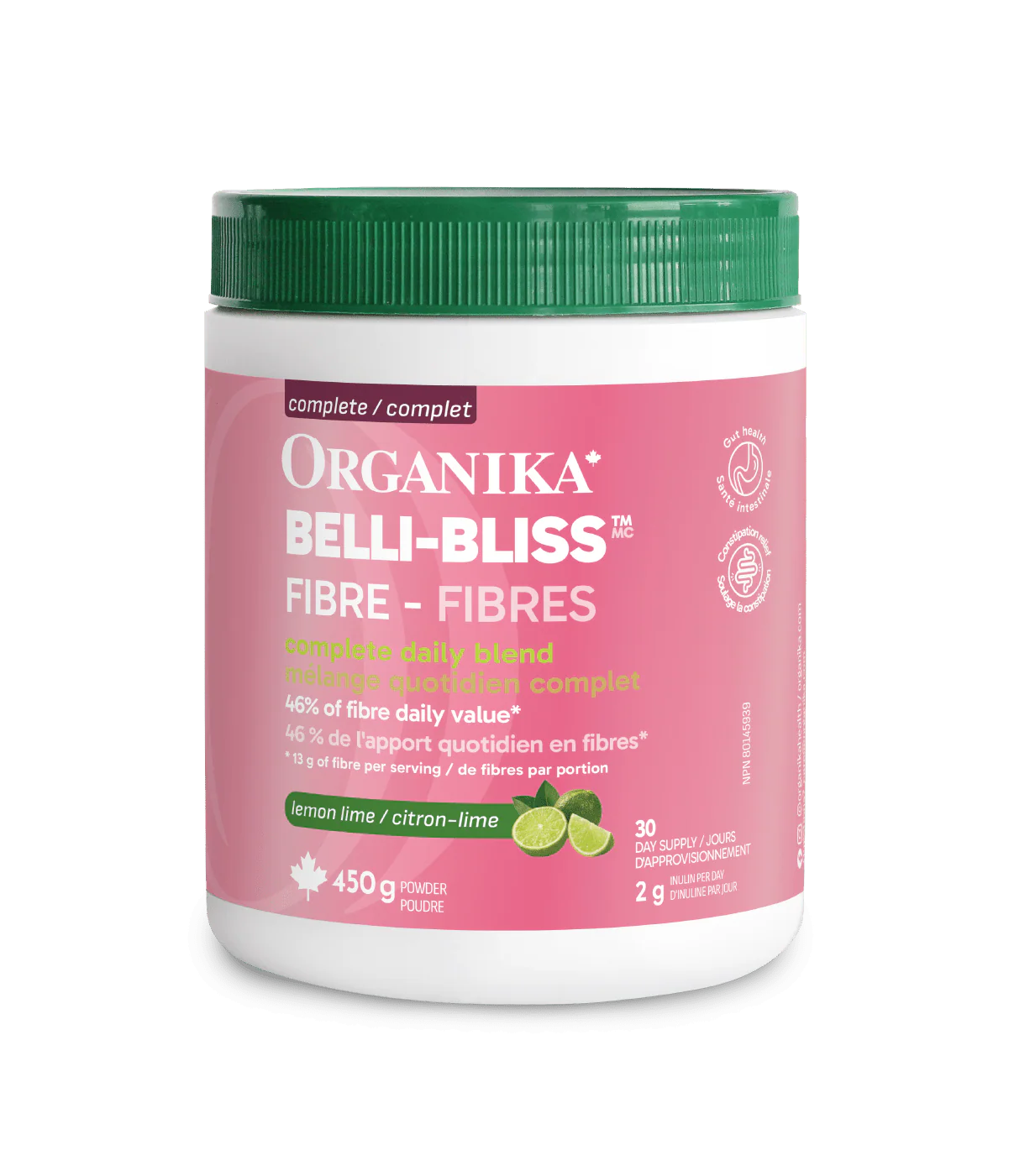 Organika Belli-Bliss Complete Fibre lemon lime 450 g prebiotic fibre powder