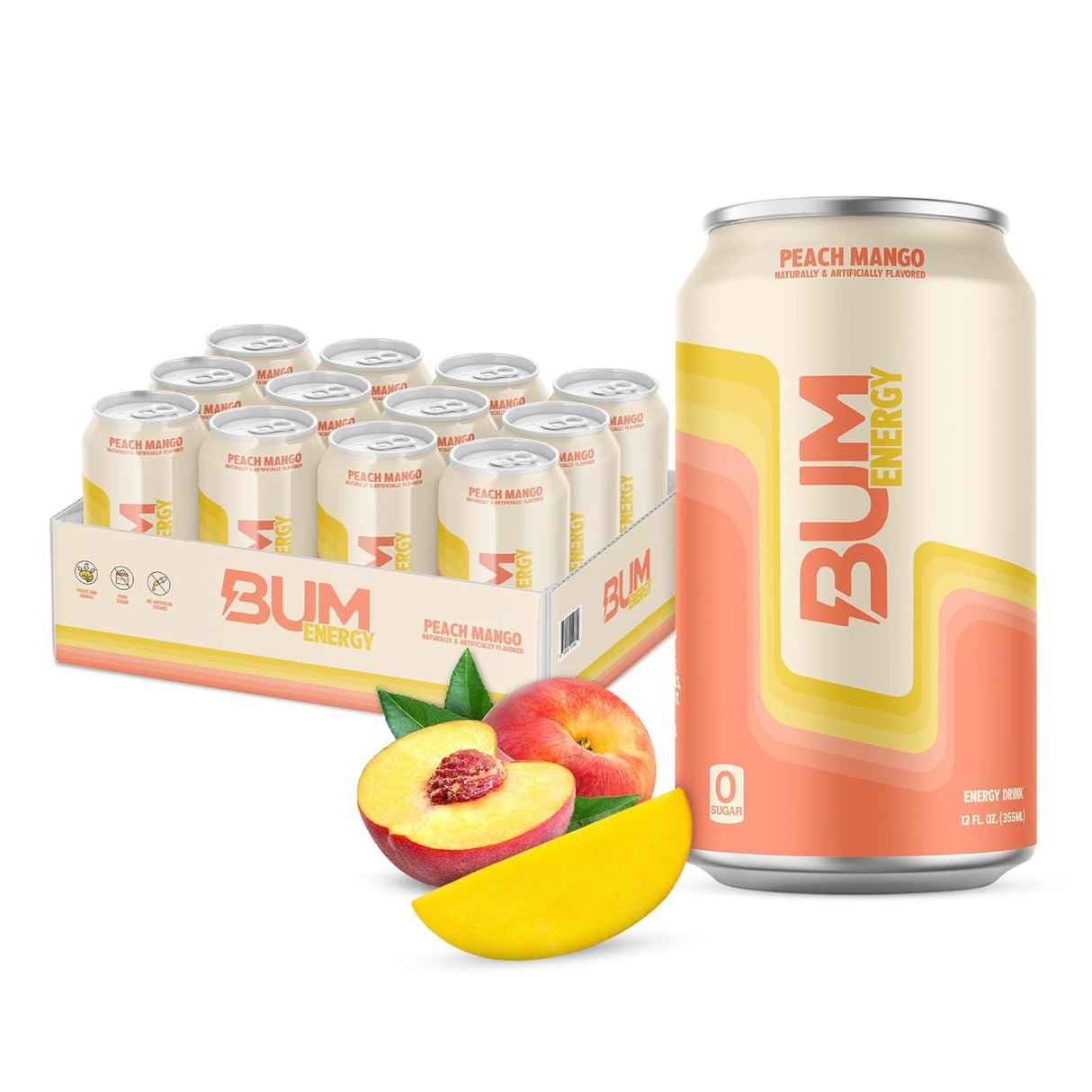 CBUM Bum Energy Drink Peach Mango (Case of 12 x 355mL Cans)