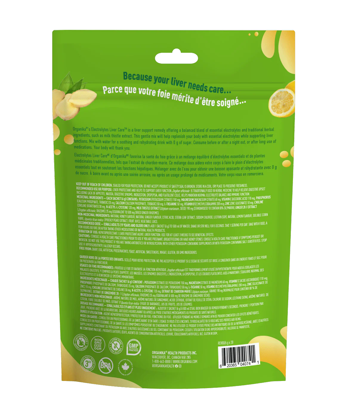 Organika Electrolyte Liver Care Sachets Bag of 20 hydration powder with electrolytes and milk thistle