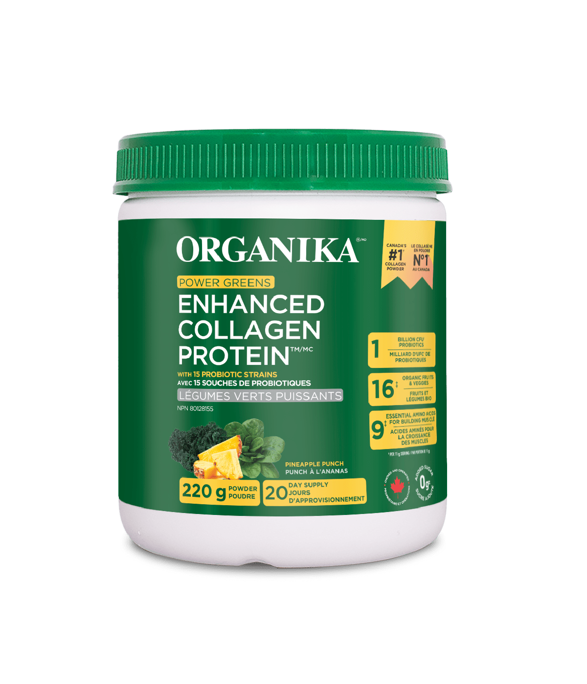 Organika Power Greens Enhanced Collagen Protein 20 Servings Pineapple Punch