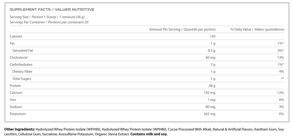Nutrabolics HydroPure Hydrolyzed Protein 1.6LB — Extreme Chocolate — ingredients label and nutrition facts panel
