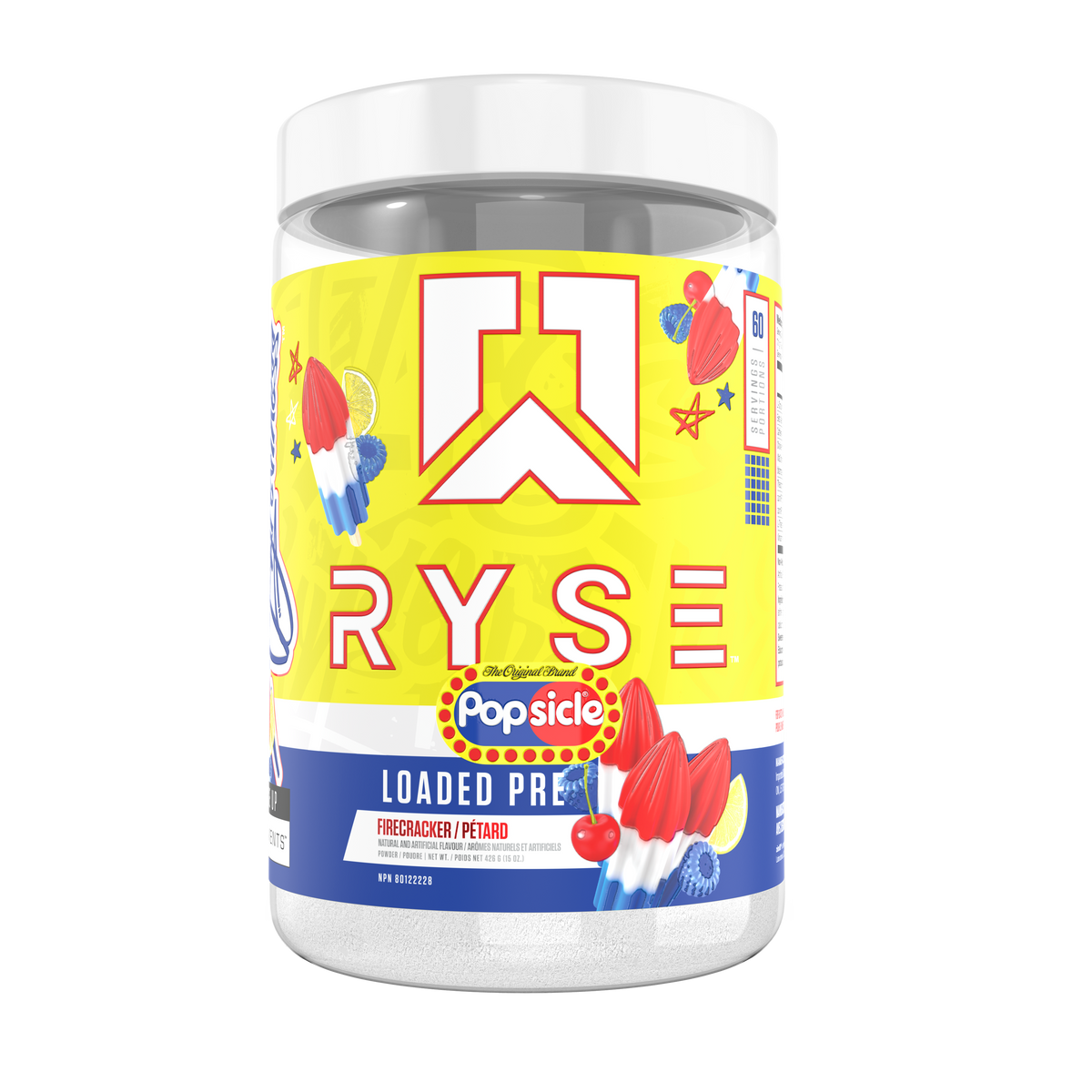 Ryse Loaded Pre 30 Servings — Popsicle Firecracker tub, front label