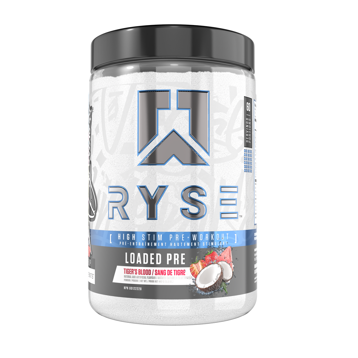 Ryse Loaded Pre 30 Servings — Tiger's Blood tub, front label