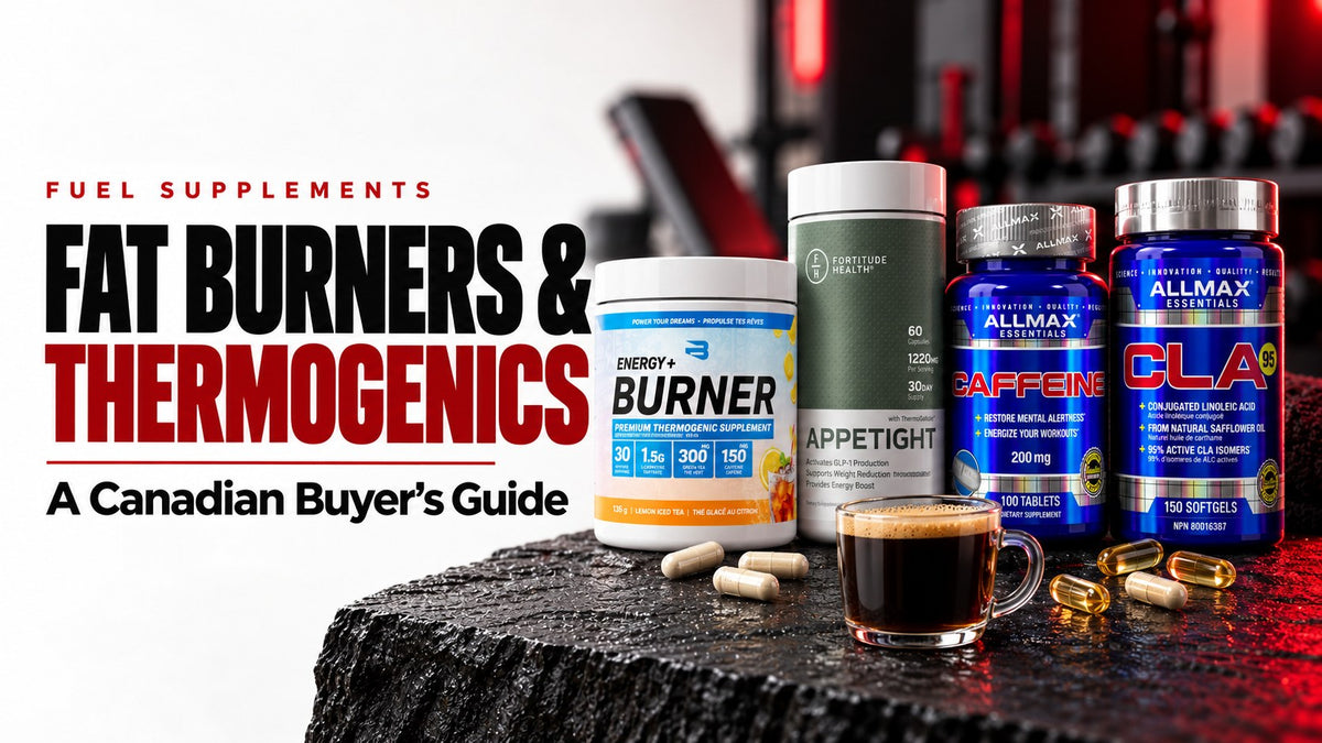 Fat burners and thermogenics in Canada buyer's guide: Believe Energy Burner, Fortitude Health Appetight, Allmax Caffeine and Allmax CLA 95